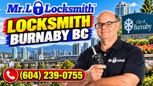 Terry Whin-Yates with the Mr. Locksmith mobile service van providing emergency locksmith services in Burnaby BC